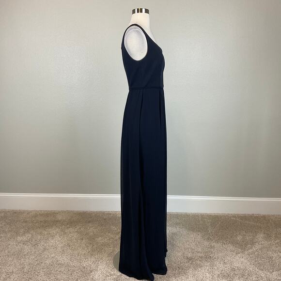 Adrianna Papell Crepe and Chiffon Long Evening Gown Blue Size 4 Sleeveless Dress - Picture 3 of 12